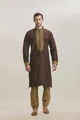 COPPER BROWN MEHNDI STYLE READY MADE MENS KURTA SHALWAR