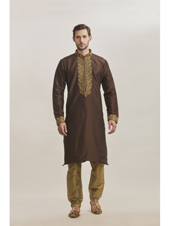 COPPER BROWN MEHNDI STYLE READY MADE MENS KURTA SHALWAR