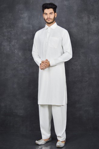 CREAM INDIAN PAKISTANI MEN'S DESIGNER SALWAR KAMEEZ