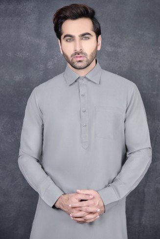 ASH GREY PAKISTANI MEN'S EID SALWAR SUIT