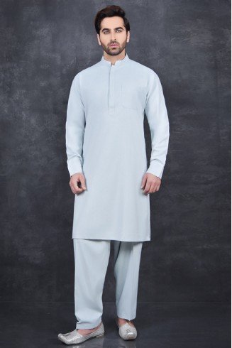 LIGHT BLUE GREY SIMPLE READY TO WEAR MEN’S SALWAR KAMEEZ