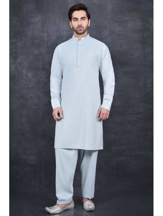 LIGHT BLUE GREY SIMPLE READY TO WEAR MEN’S SALWAR KAMEEZ