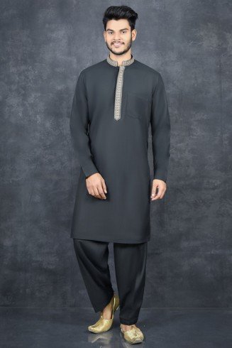 BLACK PAKISTANI MEN'S READYMADE KURTA SUIT