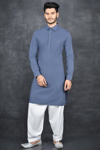 FADED DENIM BLUE & WHITE INDIAN MEN'S KURTA SALWAR