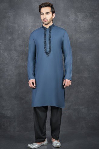 MOSAIC BLUE & BLACK INDIAN MEN'S SALWAR KURTA