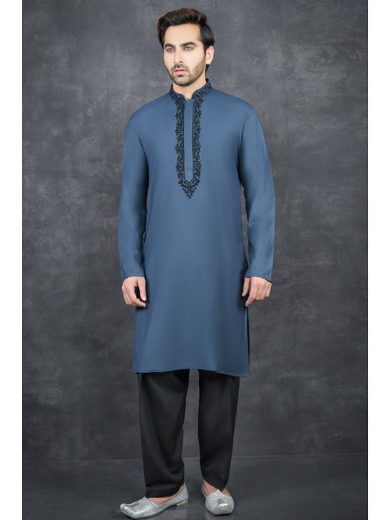 MOSAIC BLUE & BLACK INDIAN MEN S SALWAR KURTA