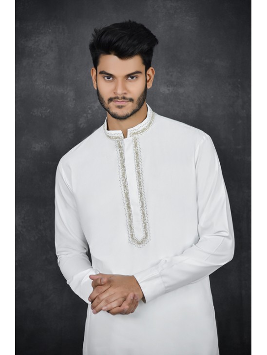 OFF WHITE PAKISTANI MEN’S STYLISH KURTA SALWAR