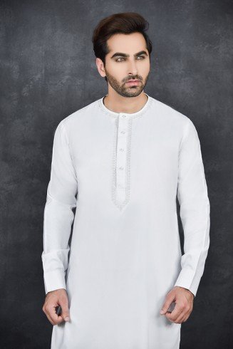 White Pakistani Gents Readymade Kurta Shalwar