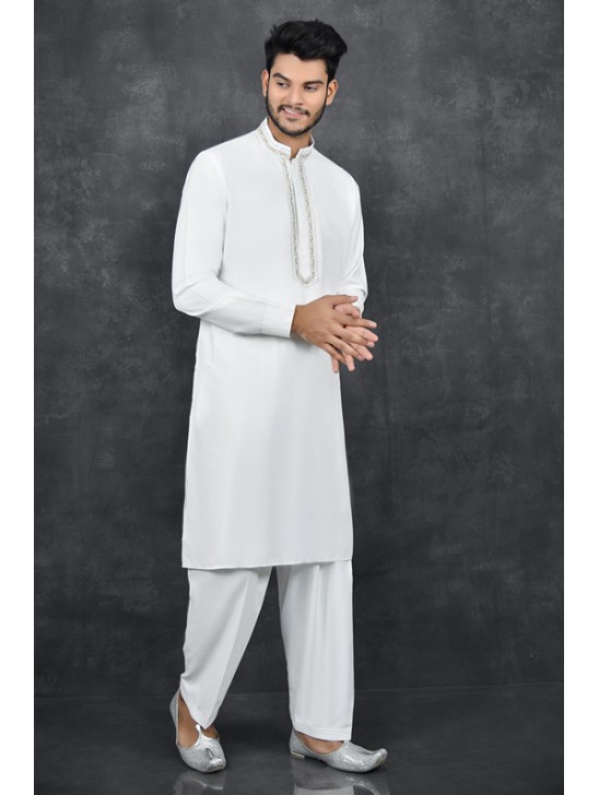 OFF WHITE PAKISTANI MEN’S STYLISH KURTA SALWAR