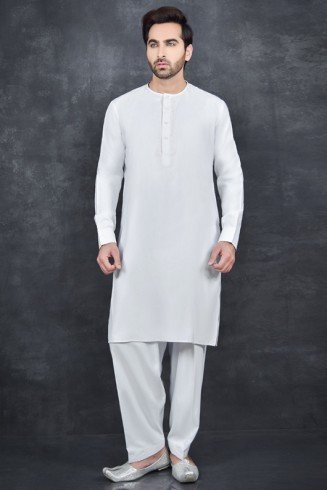 White Pakistani Gents Readymade Kurta Shalwar