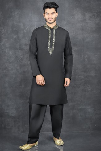 Black Indian Pakistani Ready To Wear Mens Shalwar Kameez