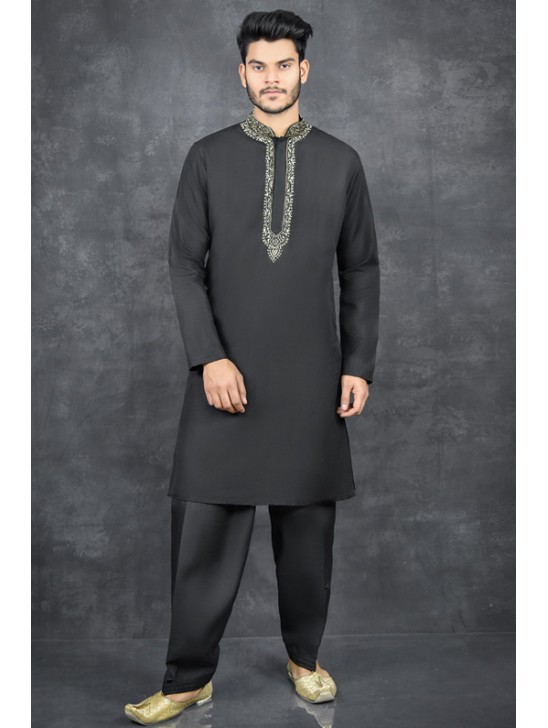 Black Indian Pakistani Ready To Wear Mens Shalwar Kameez