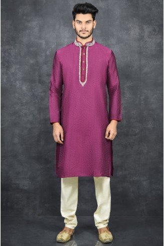 PLUM INDIAN ETHNIC MEN'S WEAR KURTA PAJAMA SET