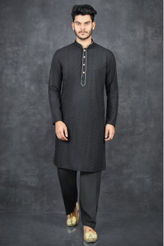 Black Eid Kurta Mens Salwar Kameez Readymade  Suit