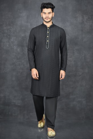 Black Eid Kurta Mens Salwar Kameez Readymade  Suit