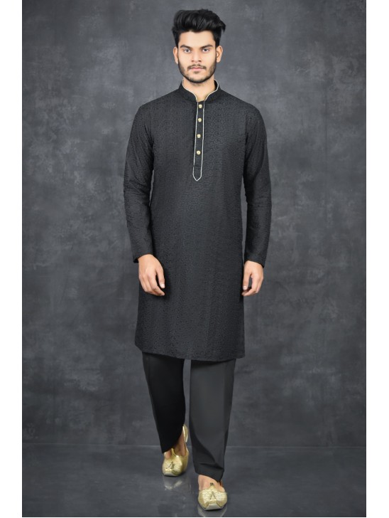 Black Eid Kurta Mens Salwar Kameez Readymade  Suit