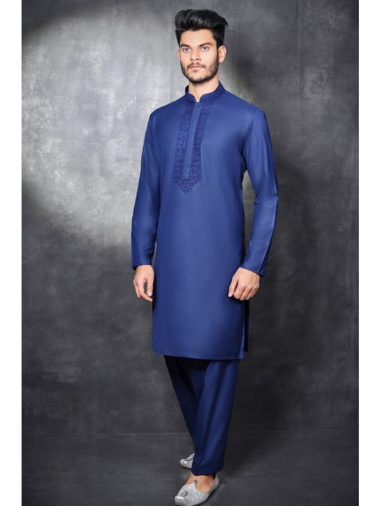 NAVY BLUE READYMADE INDIAN MEN S KURTA SALWAR