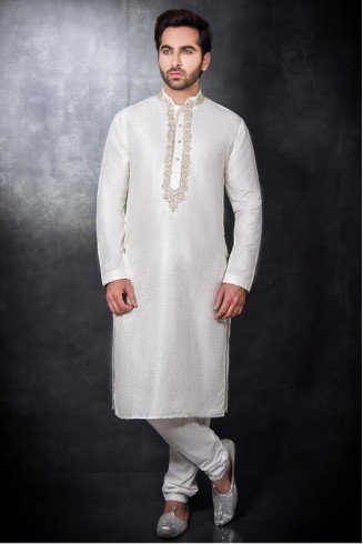 White Kurta Pakistani Mens Wedding Eid Salwar Suit