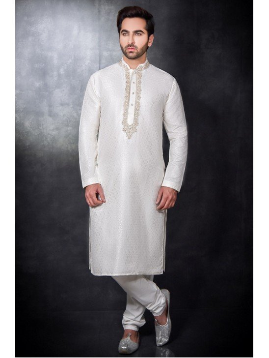 White Kurta Pakistani Mens Wedding Eid Salwar Suit