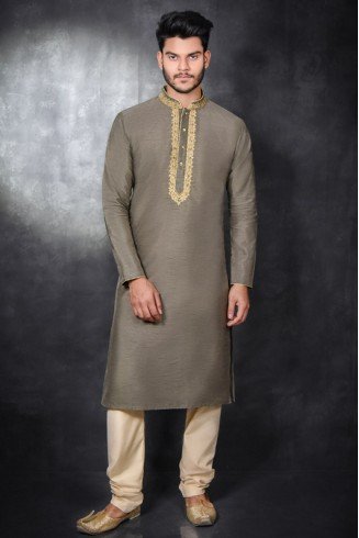 KHAKHI & BEIGE KURTA AND PAJAMA READY MADE SUIT