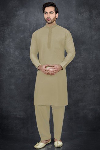 LIGHT BEIGE PAKISTANI MEN'S WEAR READYMADE SUITS