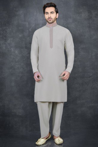 Mens Kurta Grey Salwar Suit  Readymade Designer Menswear