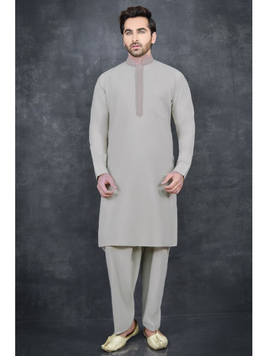 Mens Kurta Grey Salwar Suit  Readymade Designer Menswear