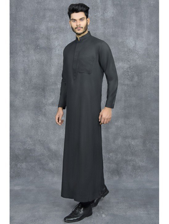 Mens JubbaThobes Black Emirati Style Kaftan