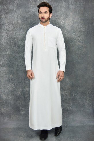 WHITE OMANI STYLE JUBBA WITH HOODIE