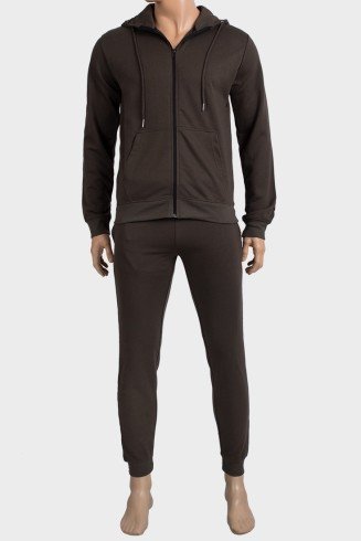 Brown Mens Fleece Lined Designer King Couture 2-Piece Tracksuit