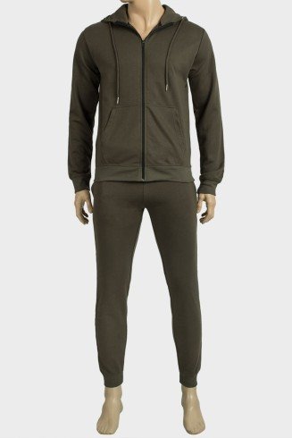 Olive Mens Fleece Lined Designer King Couture 2-Piece Tracksuit