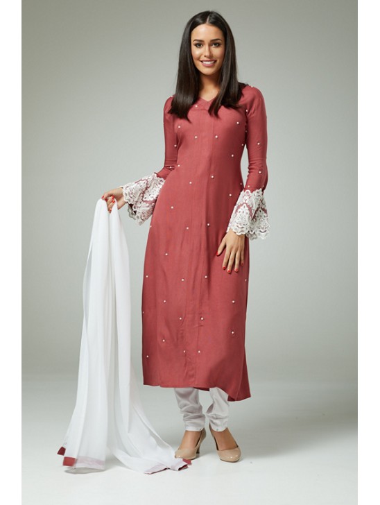 Rose Pink Fancy Pakistani Suit Churidar Dress