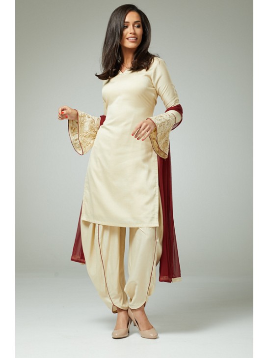 CREAM FEMININE STYLISH READYMADE SALWAR SUIT