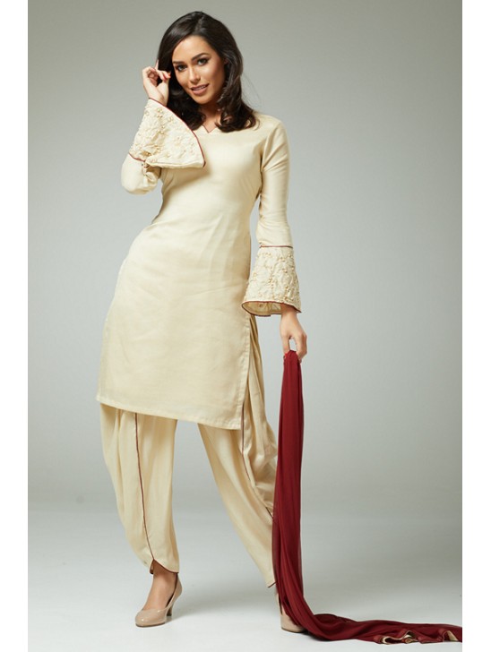 CREAM FEMININE STYLISH READYMADE SALWAR SUIT