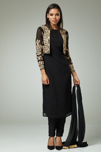 BLACK BEST EID SALWAR SUIT WITH GOLD JACKET 