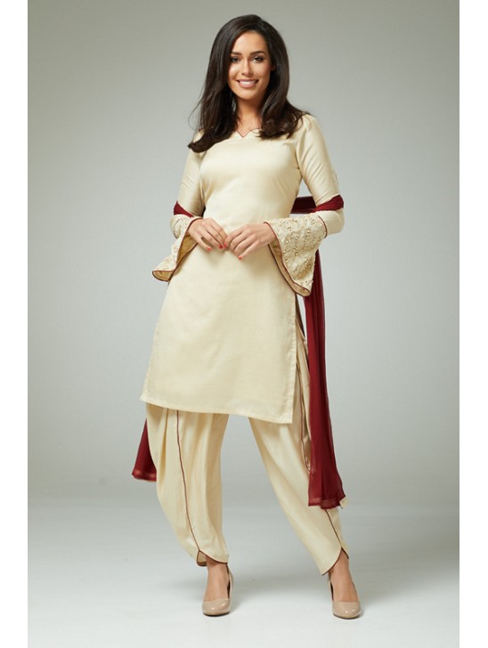 CREAM FEMININE STYLISH READYMADE SALWAR SUIT