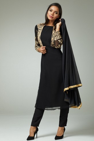 BLACK BEST EID SALWAR SUIT WITH GOLD JACKET 