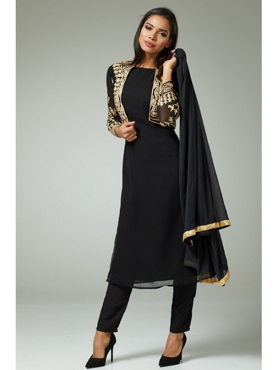 BLACK BEST EID SALWAR SUIT WITH GOLD JACKET