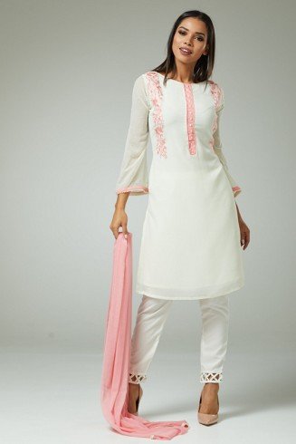 White Readymade Pakistani Designer Suit