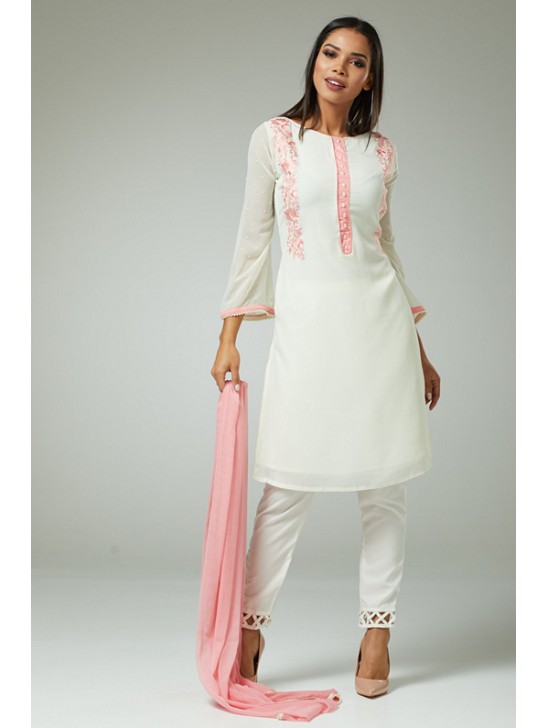 White Readymade Pakistani Designer Suit