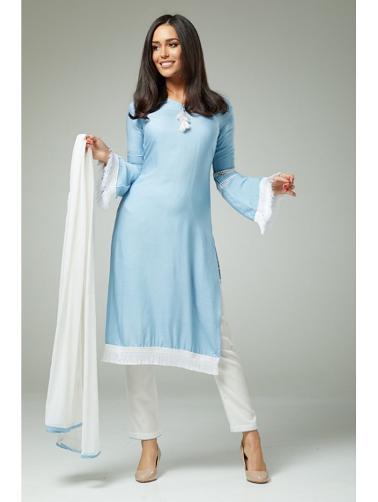 UNIQUE SKY BLUE AND WHITE PAKISTANI DESIGNER READYMADE SALWAR SUIT