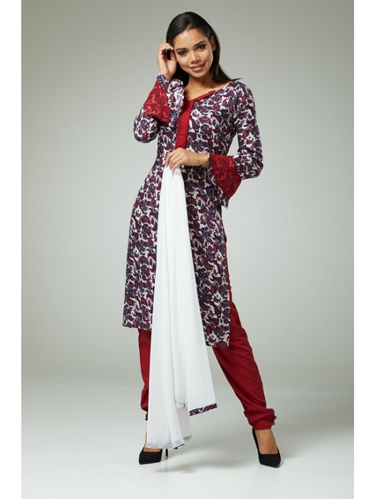 FIRED BRICK MAROON PRINTED SUMMER CASUAL WEAR SALWAR SUIT