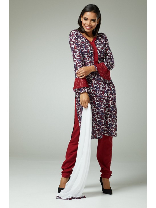 FIRED BRICK MAROON PRINTED SUMMER CASUAL WEAR SALWAR SUIT