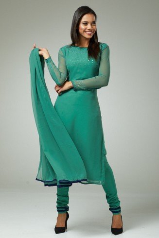 Aqua Marine Green Straight Cut Pakistani Casual Suit