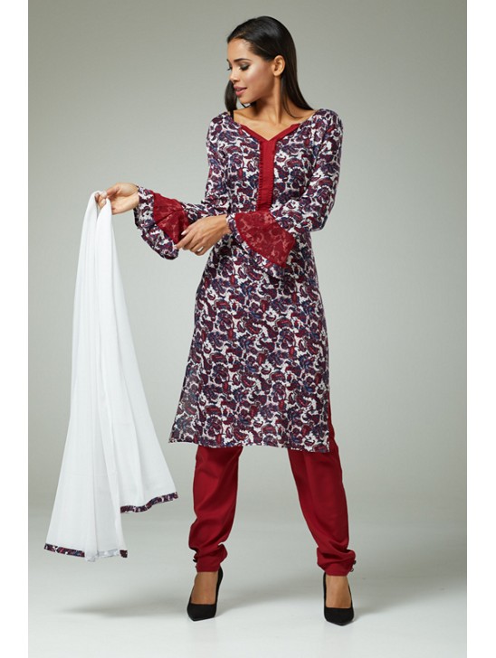 FIRED BRICK MAROON PRINTED SUMMER CASUAL WEAR SALWAR SUIT