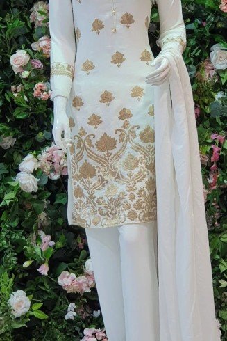 White & Gold Pakistani Designer Readymade Suit