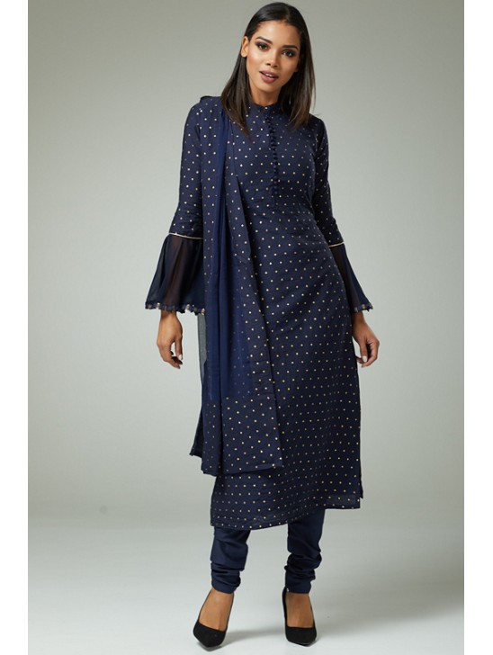 NAVY BLUE DESIGNER PARTY WEAR CHURIDAR SUIT