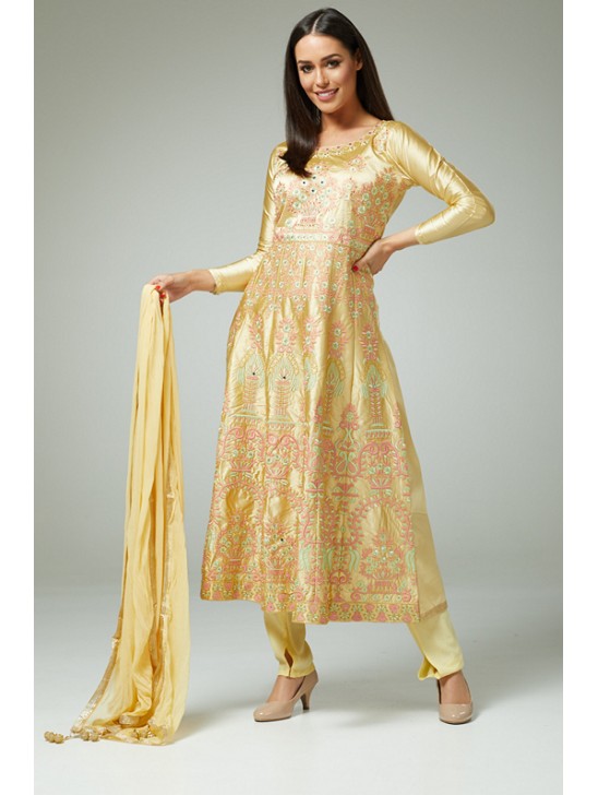 BEIGE READYMADE INDIAN ANARKALI SALWAR SUIT