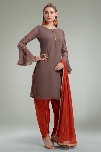 MOUSE RUST CONTRAST READY TO WEAR PARTY WEAR SALWAR KAMEEZ