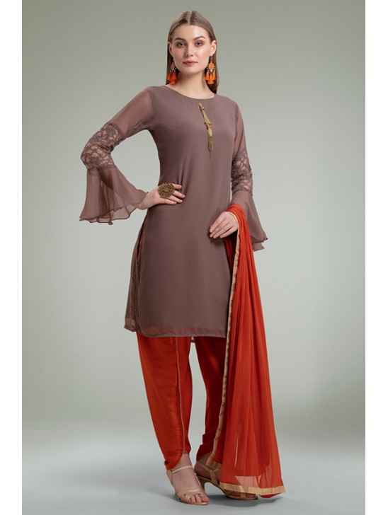 MOUSE RUST CONTRAST READY TO WEAR PARTY WEAR SALWAR KAMEEZ